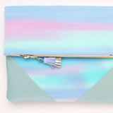 Watercolor Unique Leather Accents Clutch