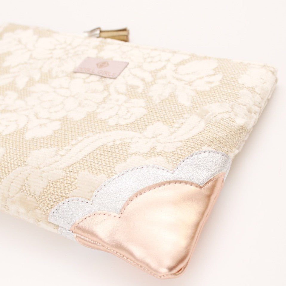 Floral Lace Unique Leather Accents Clutch - Soul Made Boutique
