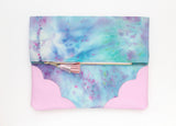 Dyed Watercolor Unique Leather Accents Clutch