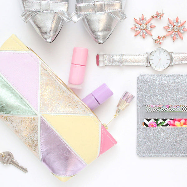 Geometric Prism Unique Leather Accents Pouch