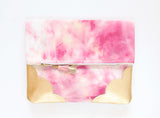Dyed Watercolor Unique Leather Accents Clutch