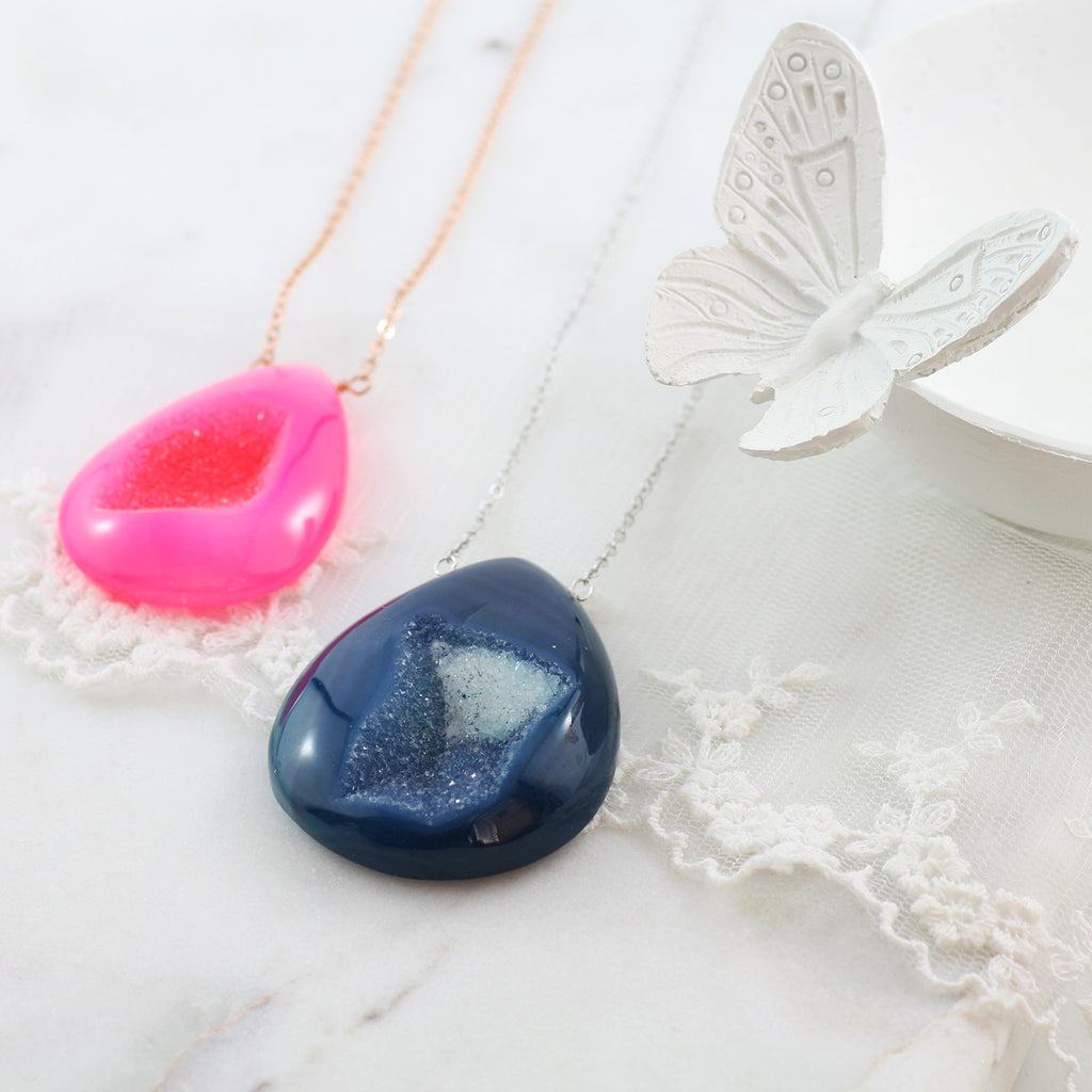 Adore Gemstone Collection - Druzy Teardrop Necklace - Soul Made Boutique