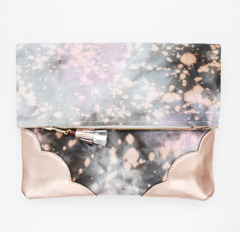 Dyed Watercolor Unique Leather Accents Clutch