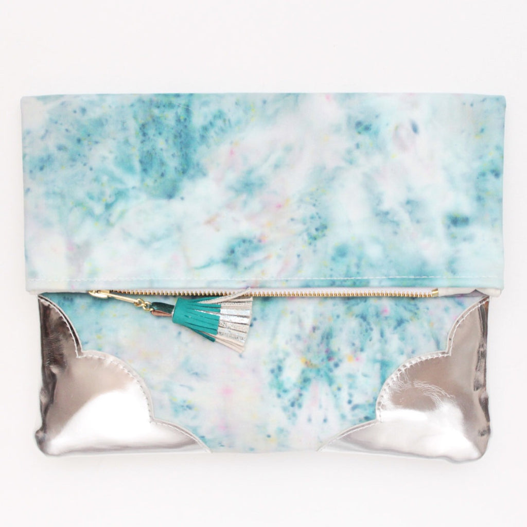 Dyed Watercolor Unique Leather Accents Clutch