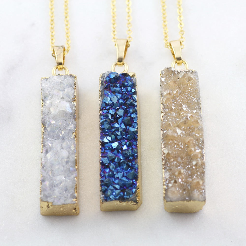 Adore Gemstone Collection - Druzy Vertical Bar Necklace - Soul Made Boutique