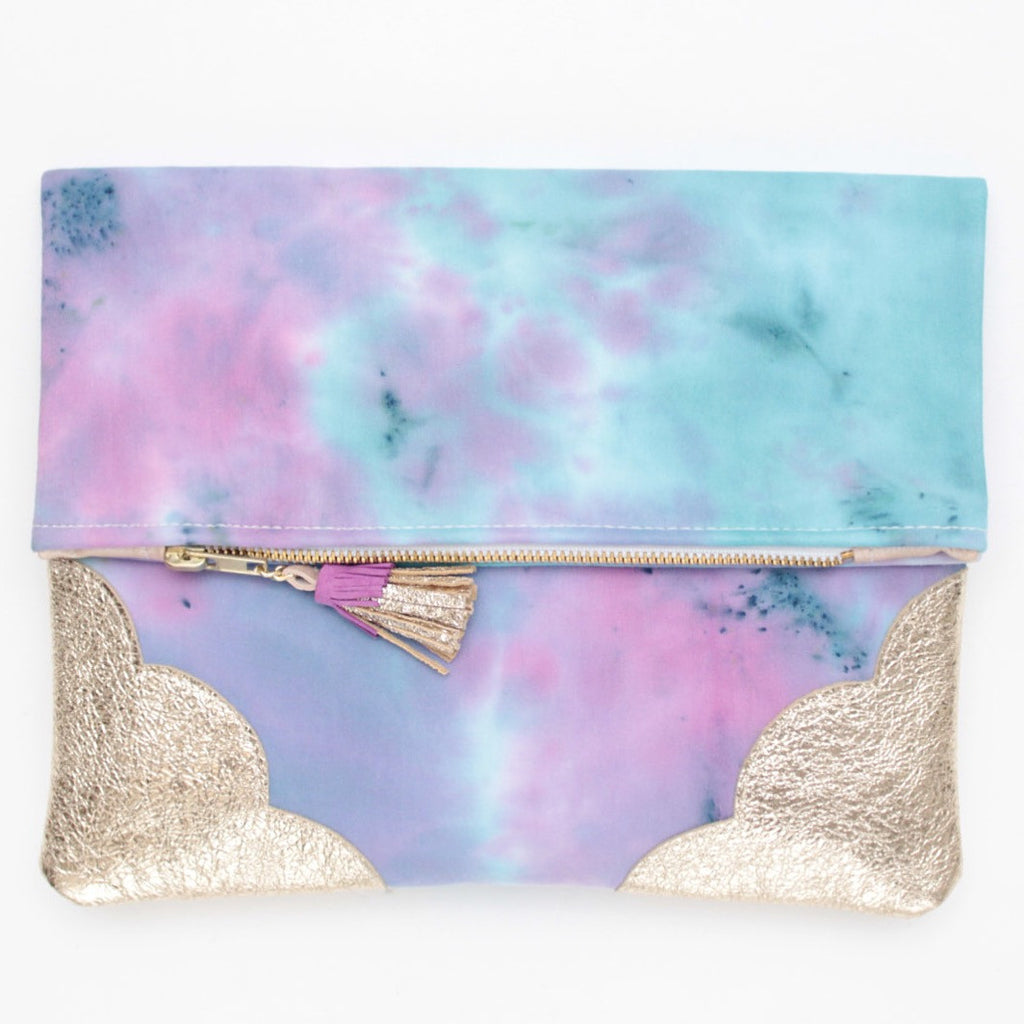 Dyed Watercolor Unique Leather Accents Clutch