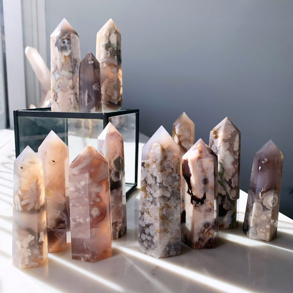 Crystal Towers - Black Cherry Blossom Agate Tower