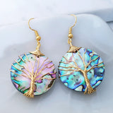 Tree of Life Collection - Abalone Shell Tree of Life Round Earrings (Gold)