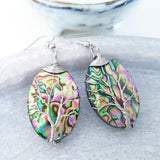 Tree of Life Collection - Abalone Shell Tree of Life Oval Earrings (Silver)
