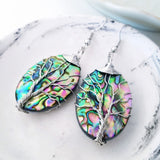 Tree of Life Collection - Abalone Shell Tree of Life Oval Earrings (Silver)