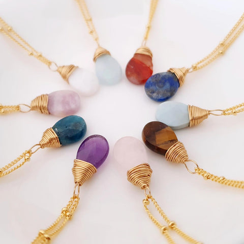 Teardrop Gems Collection - Faceted Teardrop Hand-wired Gemstone Necklace