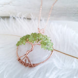 Tree of Life Collection - Round Quartz Green Peridot Tree of Life Necklace