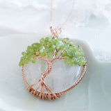 Tree of Life Collection - Round Quartz Green Peridot Tree of Life Necklace
