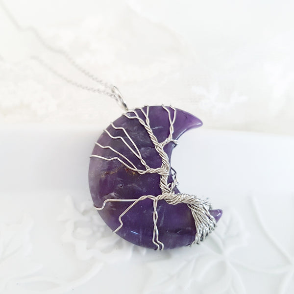 Tree of Life Collection - Amethyst Crescent Moon Tree of Life Necklace