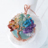 Tree of Life Collection - Seven Chakras Tree of Life Round Gemstone Necklace