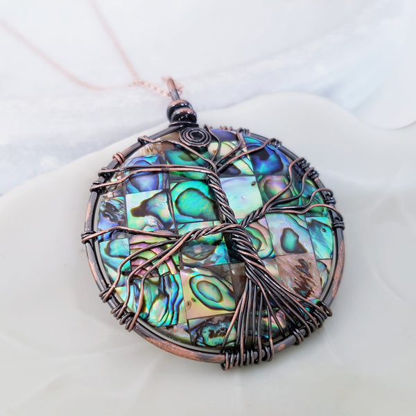 Tree of Life Collection - Round Abalone Shell Tree of Life Necklace