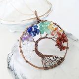 Tree of Life Collection - Seven Chakras Tree of Life Round Necklace (Copper Tone)
