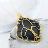 Tree of Life Collection - Black Obsidian Tree of Life Diamond Necklace