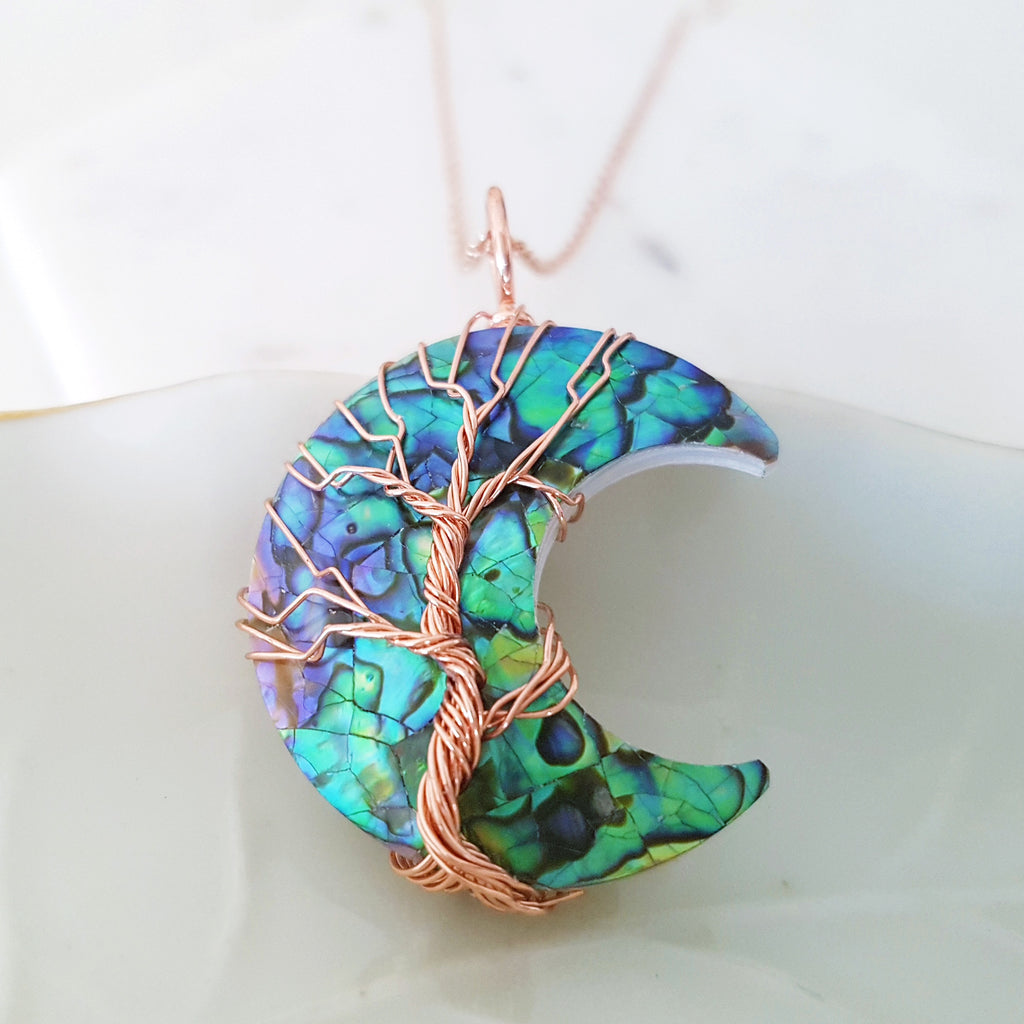 Tree of Life Collection - Crescent Moon Abalone Tree of Life Necklace