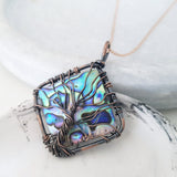 Tree of Life Collection - Square Abalone Shell Tree of Life (Copper-Tone) Necklace