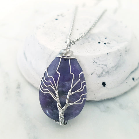 Tree of Life Collection - Amethyst Tree of Life Necklace (Silver)