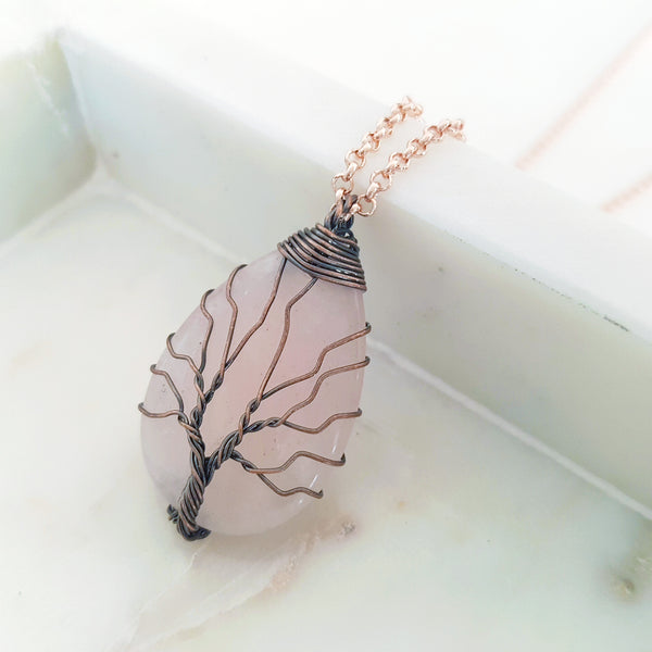 Tree of Life Collection - Rose Quartz Tree of Life Necklace (Copper)