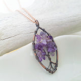 Tree of Life Collection - Amethyst Tree of Life Oval Necklace (Copper)