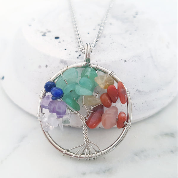 Tree of Life Collection - Seven Chakras Tree of Life Round Necklace