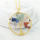 Tree of Life Collection - Seven Chakras Tree of Life Round Necklace (Gold)