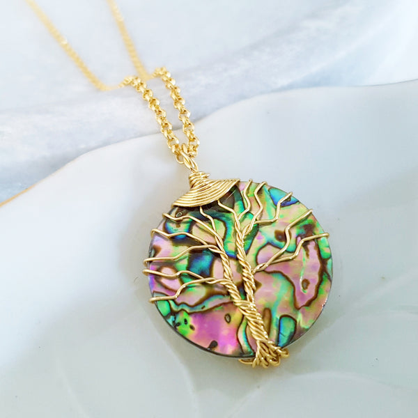 Tree of Life Collection - Abalone Tree of Life Round Necklace