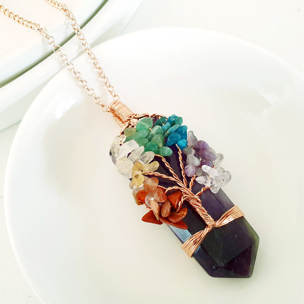 Tree of Life Collection - Amethyst Seven Chakras Tree of Life Necklace