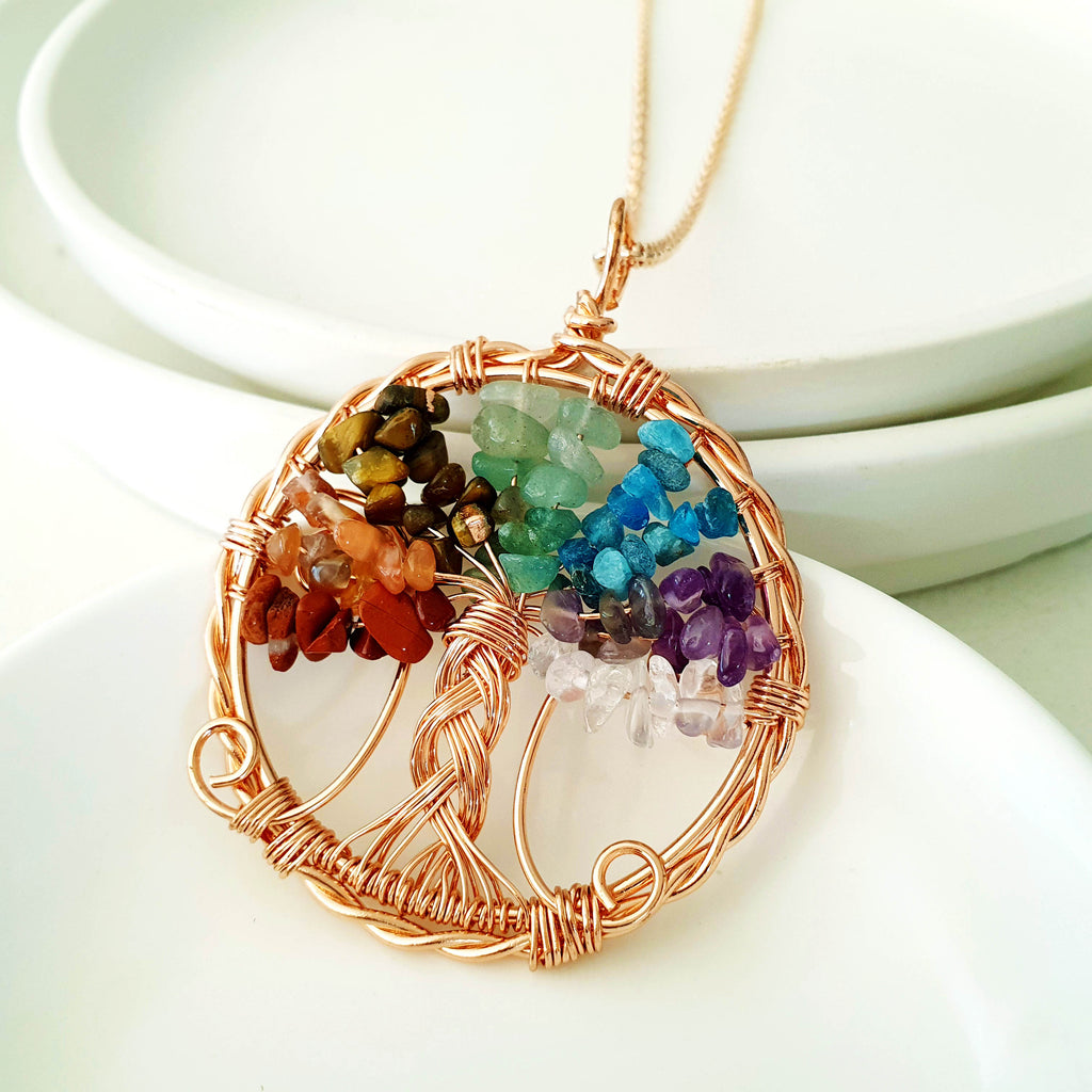 Tree of Life Collection - Seven Chakras Hand-wired Tree of Life Necklace