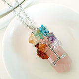 Tree of Life Collection - Rose Quartz Seven Chakras Tree of Life Necklace