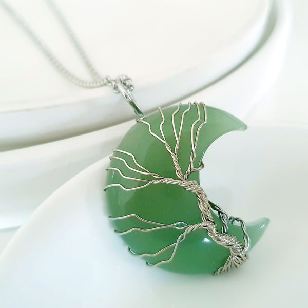 Tree of Life Collection - Green Aventurine Crescent Moon Tree of Life Necklace