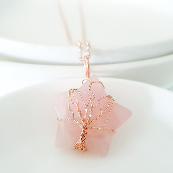 Tree of Life Collection - Rose Quartz Star Tree of Life Necklace