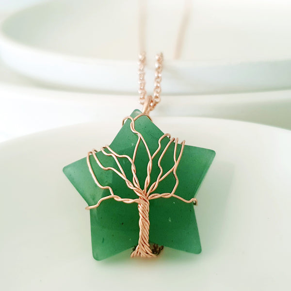 Tree of Life Collection - Green Aventurine Star Tree of Life Necklace
