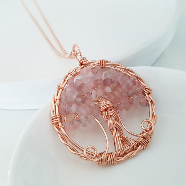 Tree of Life Collection - Rose Quartz Round Tree of Life Necklace