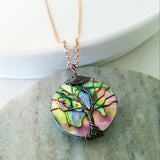 Tree of Life Collection - Round Abalone Shell Tree of Life Necklace (Copper Tone)
