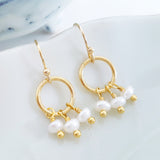 Glamorous Pearls Collection Earrings - Freshwater Pearl Nuggets Trilogy Gold Ring Earrings