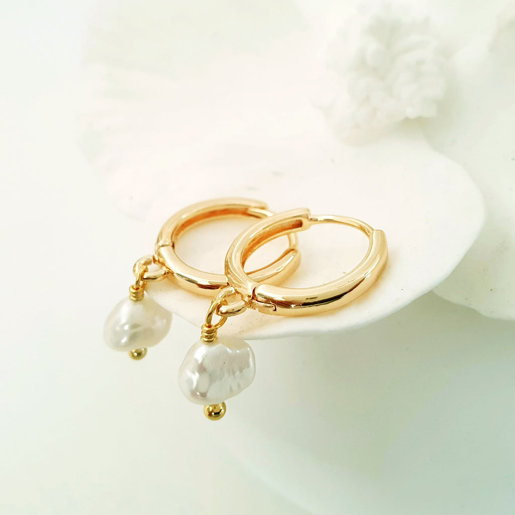 Glamorous Pearls Collection Earrings - Irregular Pearl Gold Loop Earrings