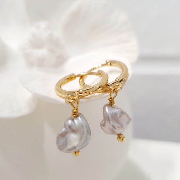 Glamorous Pearls Collection Earrings - Irregular Silver Freshwater Pearls Earrings