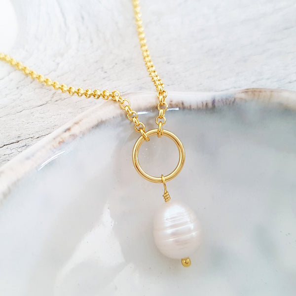 Glamorous Pearls Collection Necklace - Teardrop Pearl Ring Necklace