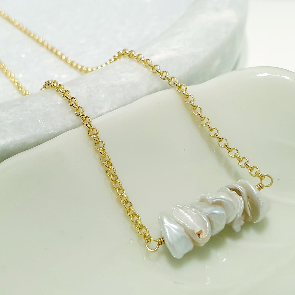 Glamorous Pearls Collection Necklace - Irregular Pearl Strand Horizontal Necklace