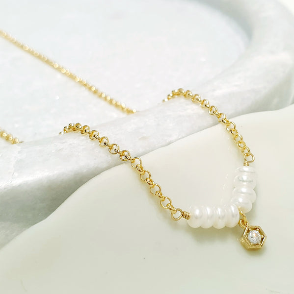Glamorous Pearls Collection Necklace - Pearl Strand Zirconia Arc Necklace