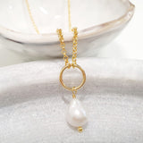 Glamorous Pearls Collection Necklace - Gold Ring Teardrop Pearl Necklace