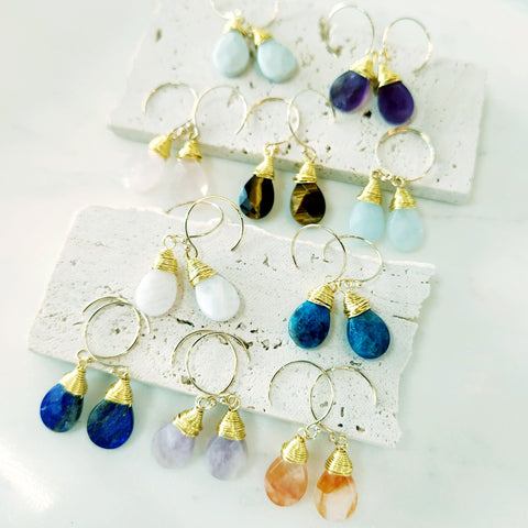 Teardrop Gems Collection - Faceted Teardrop Hand-wired Gemstone Earrings (Gold-filled)