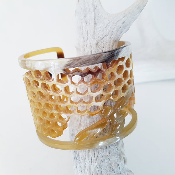 Charismatic Wanderlust Collection - Horn Bangle Honeycomb and Bee Cuff