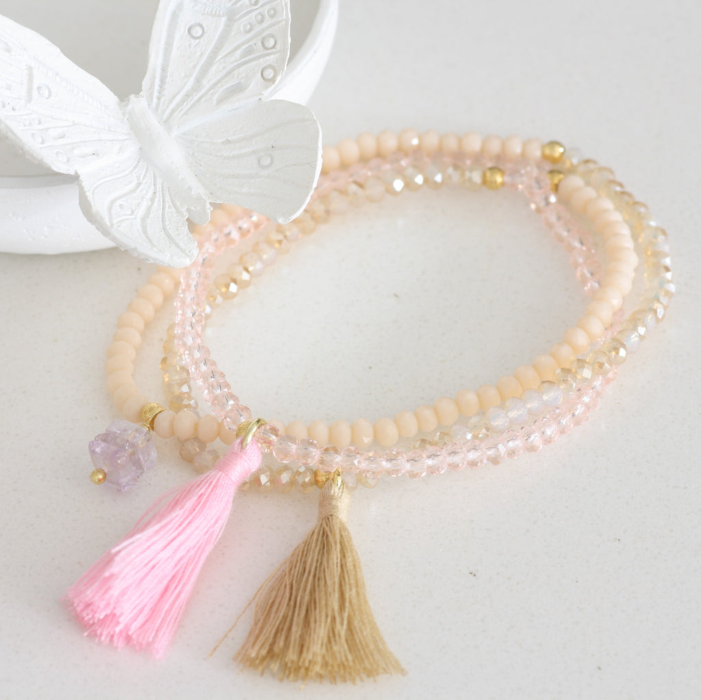 Adore Gemstone Collection - Pink Amethyst Tassel Crystals Bracelet