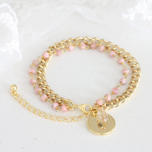 Adore Gemstone Collection - Pink Rhodochrosite Gold Disc Bracelet
