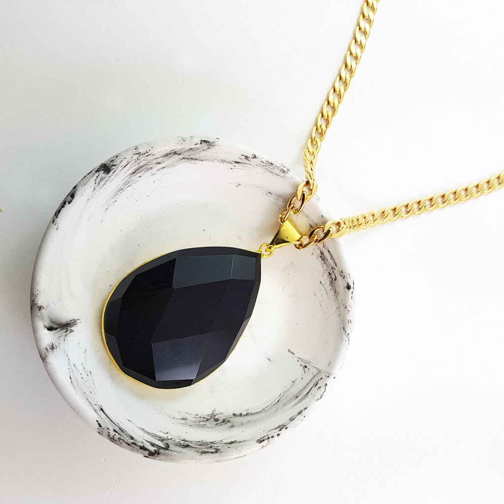 Adore Gemstone Collection - Black Obsidian Teardrop Necklace